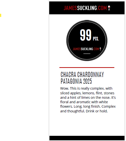 Bodega Chacra Chardonnay 2025 99/100 poeng