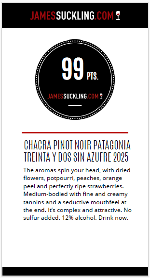 Bodega Chacra Treinta Y Dos Sin Azufre 2025 99/100 poeng